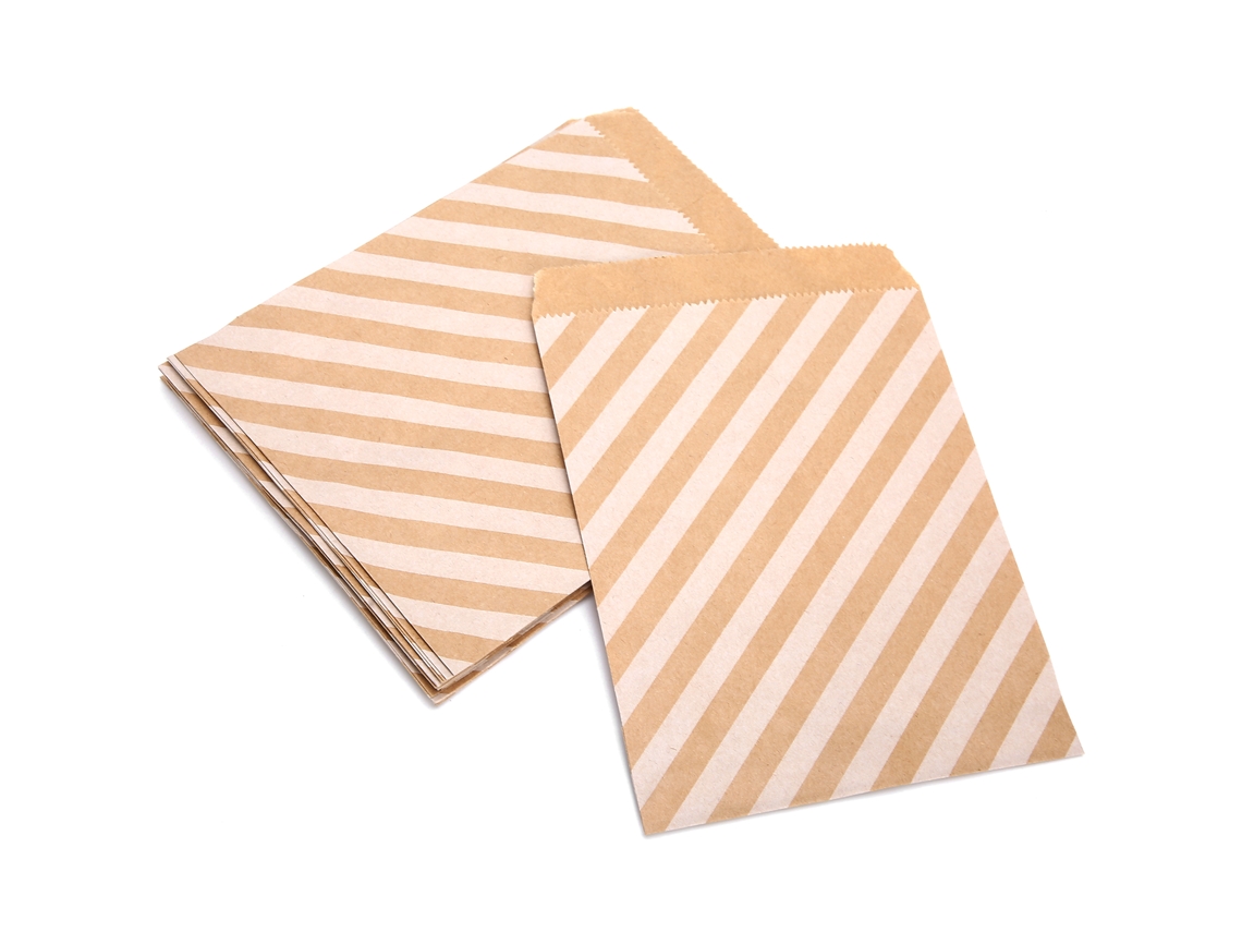 25 Bolsas De Papel Kraft Plegables Para Alimentos: Dulces, Nueces, Galletas Y Snacks Con Rayas Diagonales