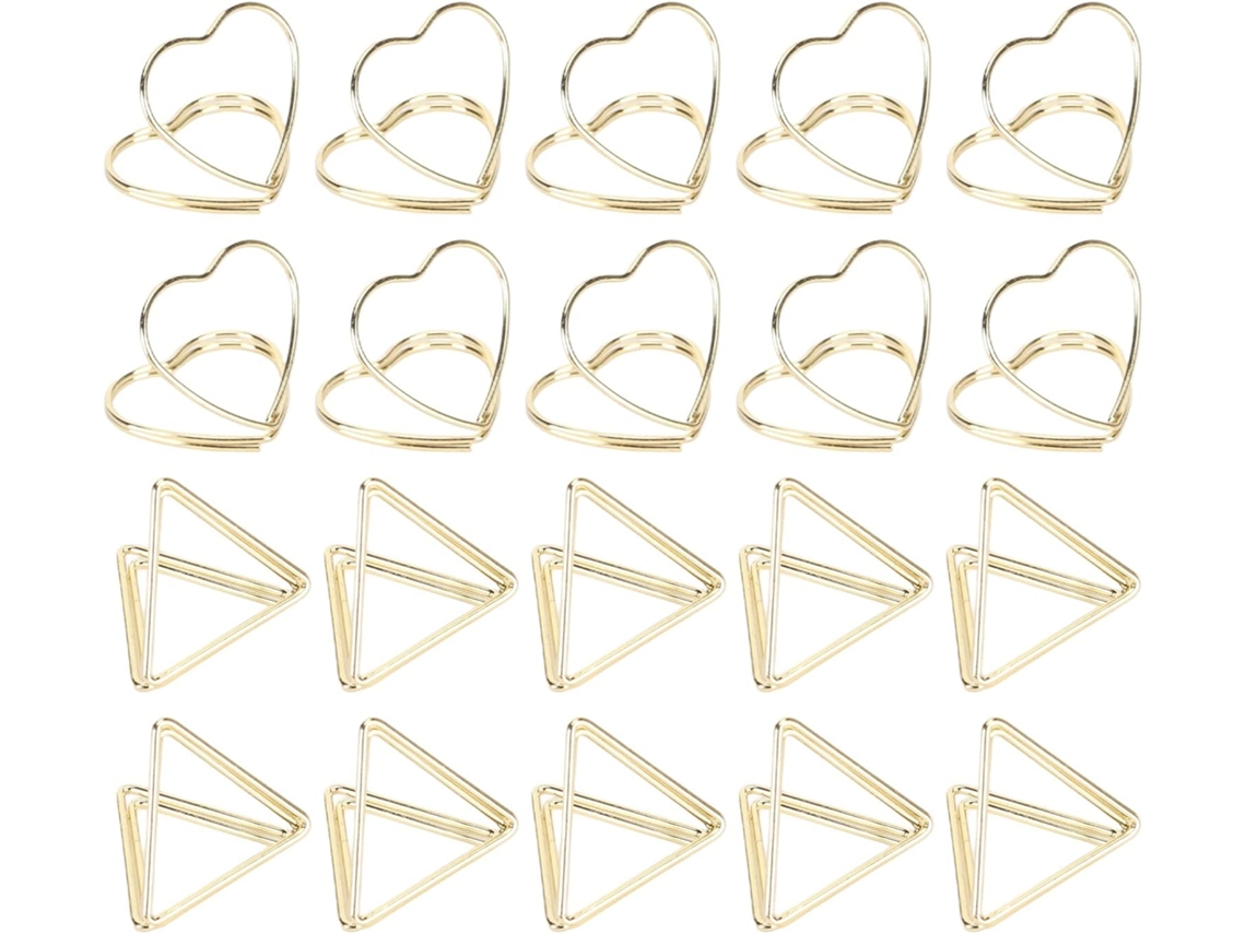 Clipes triangulares Zerodis em formato de coração para material escolar, com revestimento de metal e plástico.