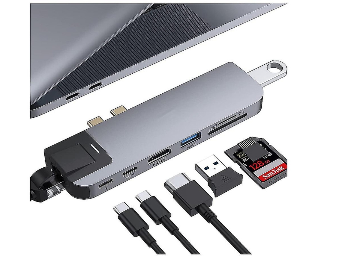 Adaptador Usb C Hub Para Macbook Air M1, Pro 2020/2019/2018, 8 Em 2 Usbc, 4k Hdmi, Thunderbolt 3 Etc Preto Bestvite
