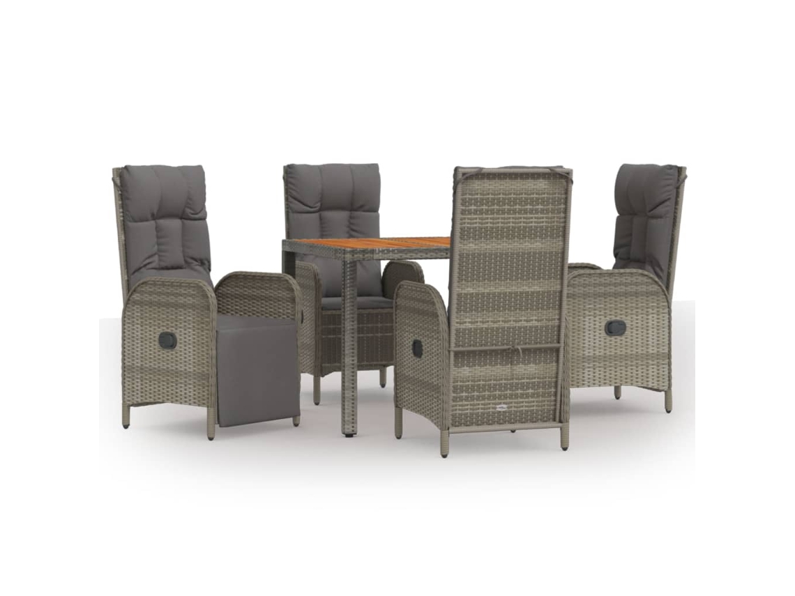 5 Pcs Conjunto de Jantar P/ Jardim com Almofadões Vime Pe Cinza VIDAXL