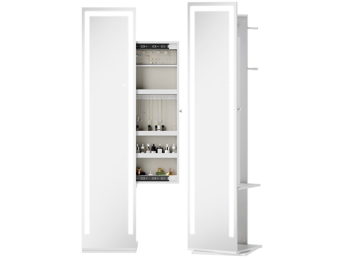 Espelho Joias Led Giratório 360° (branco, Prateleiras, Barras)