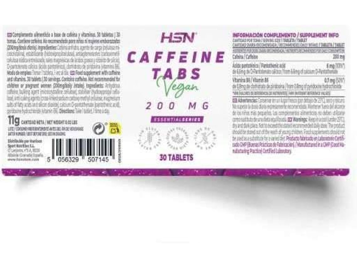 Suplemento Alimentar HSN Cafeína (30 tablets) Worten.pt
