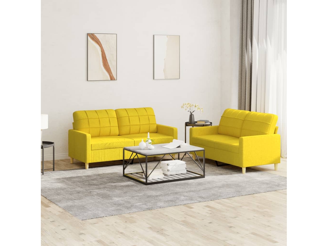 Vidaxl 2 Pcs Conjunto De Sofás Com Almofadões Tecido Amarelo-claro