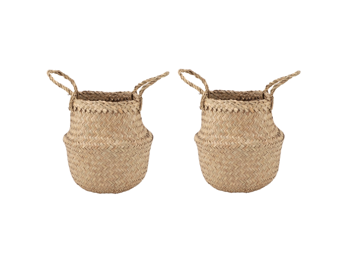 2pcs cesta de erva marinha tecida à mão dobrável para vasos de plantas decoração piquenique S/MARCA