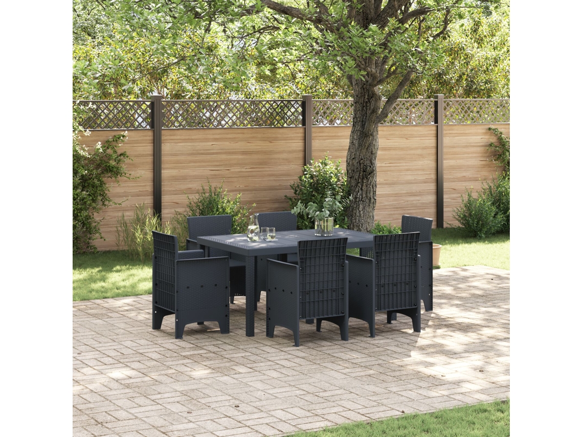 Conjunto De Jantar De 7 Peças Rattan Poliéster Cinza Lovely Home