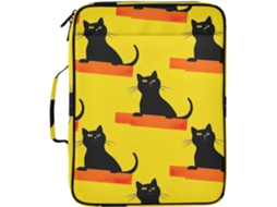Organizador De Arquivos Expansível Na Cor Amarela Com Estampa Gato Preto, Apresentando Um Fichário Removível De 3 Argolas