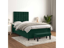 Vidaxl Cama Boxspring Com Colchão 120x200 Cm Veludo Verde-escuro