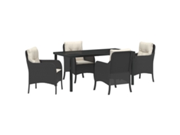Conjunto 5 De Jantar De Vidaxl  Com Almofadas Rattan Poli Preto