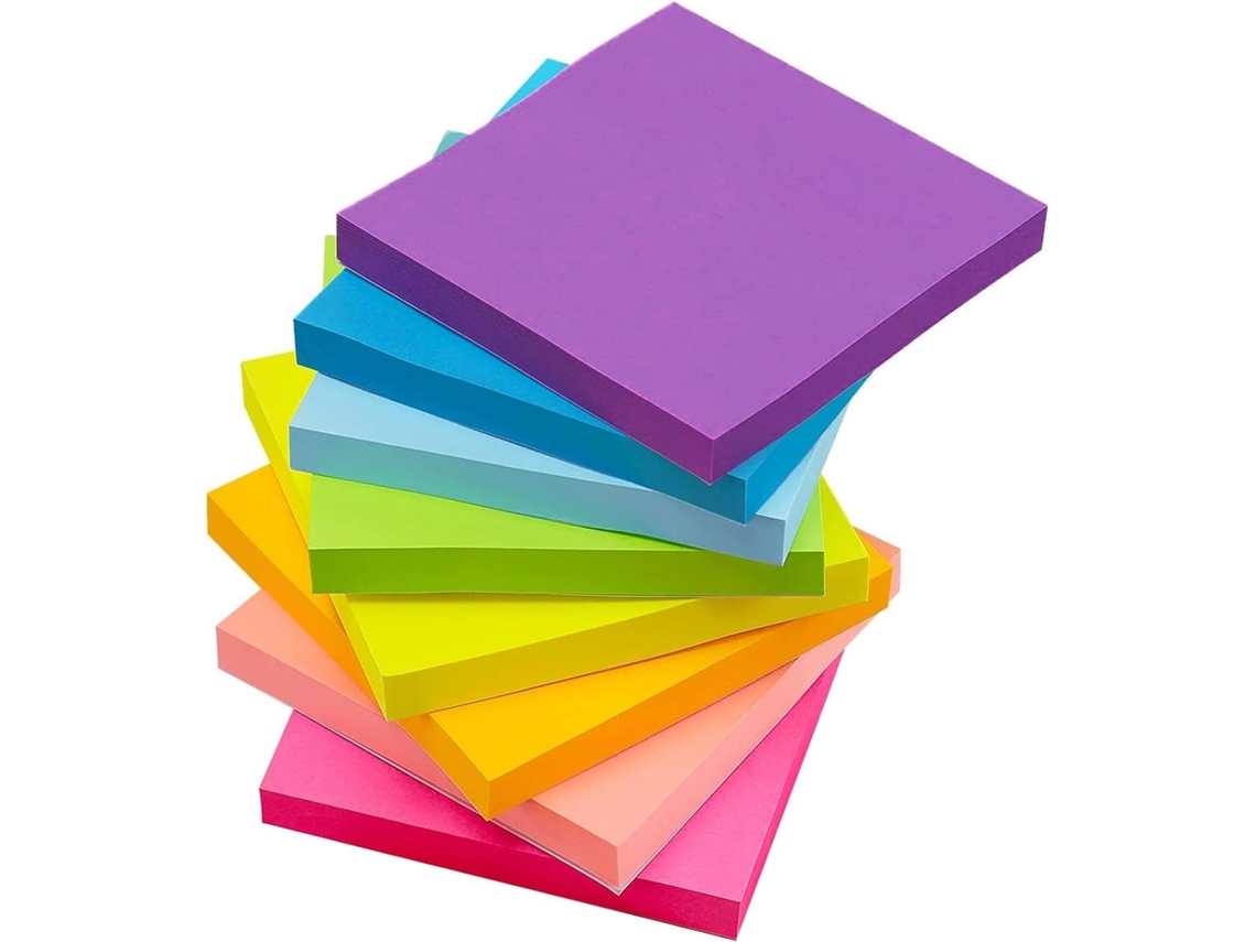 8 Blocos de Notas Adesivas, 76 X 76 Mm, Autoadesivas, Coloridas, Quadradas MDUG (8 Cores)