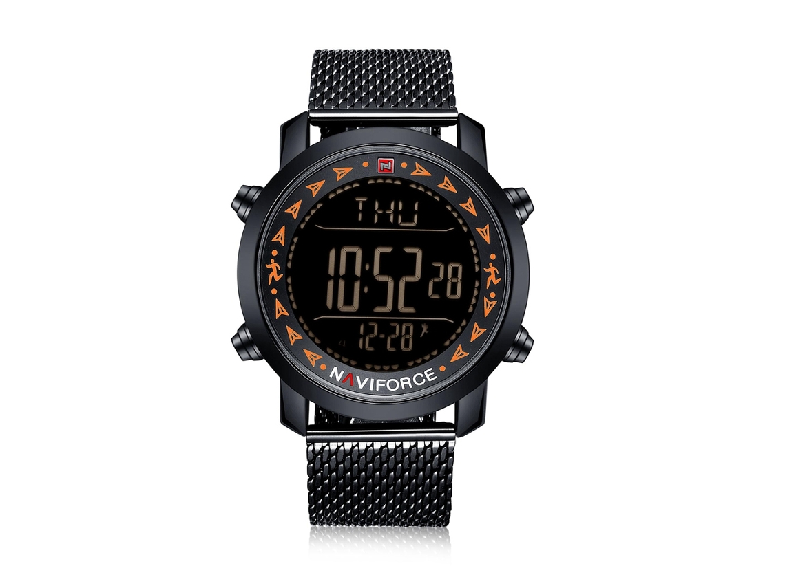 Relógio Eletrônico Quartz Masculino Naviforce Pulseira de Aço 3atm Resistente À Água