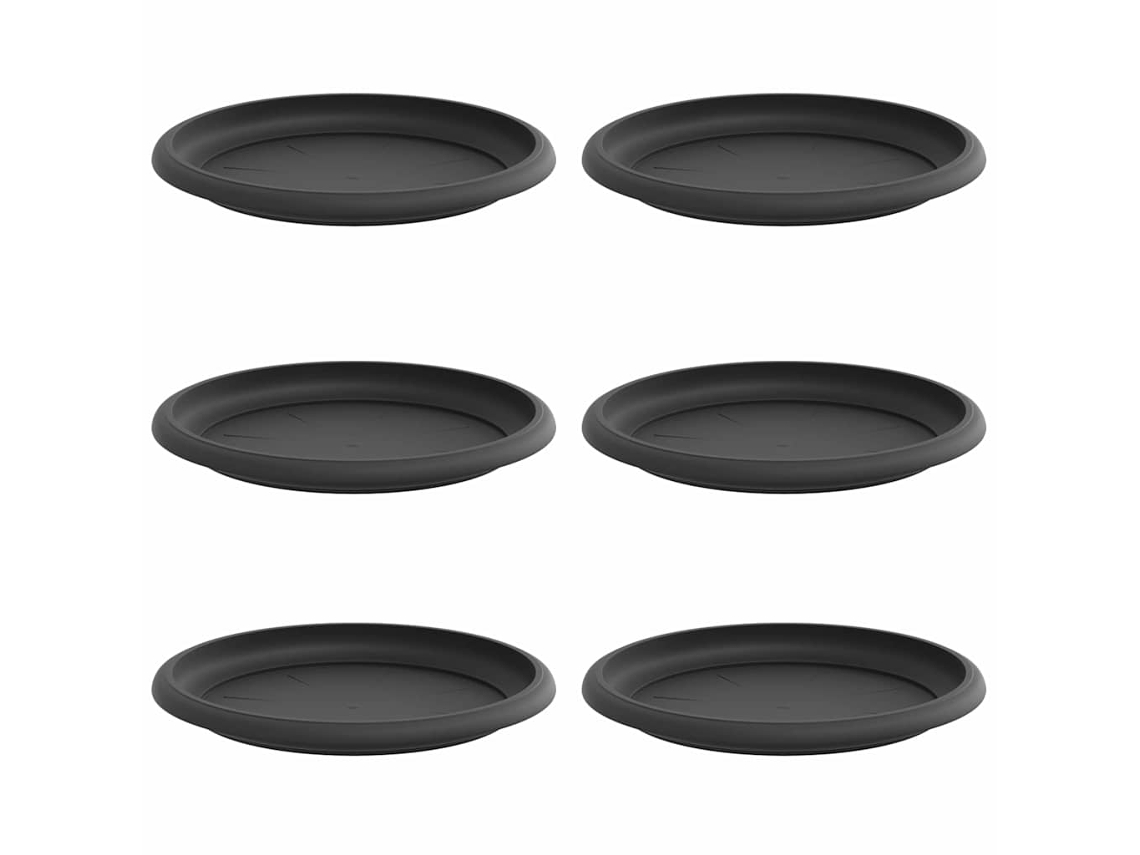 Conjunto 6 Bandeja Para Flores Vidaxl Preto Plástico (ø 19 X 2 Cm)