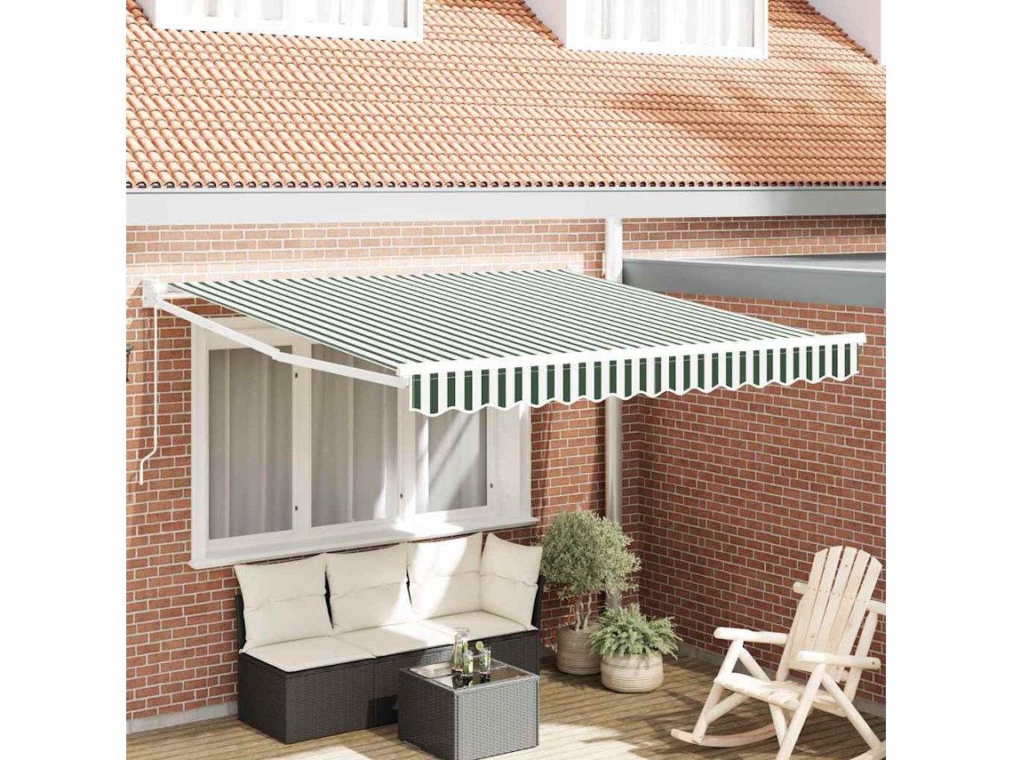 Vidaxl Toldo Retrátil Verde E Branco 350 X 250 Cm