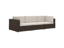 Maison Exclusive - 3 Pcs Conjunto Sofás De Jardim C/ Almofadões Vime Pe Castanho