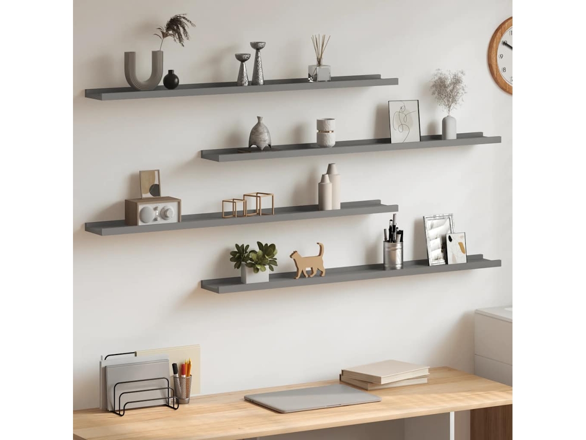 Vidaxl Prateleiras De Parede 4 Pcs 100x9x3 Cm Cinzento