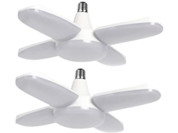 Conjunto de 2 Luminárias de Led Dobráveis para Garagem, 6500k, Soquete E27, 60w, Ajustáveis, para Teto, com 4 Painéis. SFUSHOS