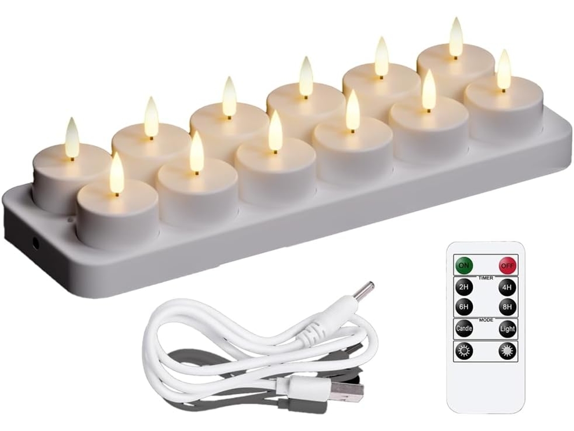 Aquecedores De Velas Planas Recarregáveis, 12 Velas Recarregáveis Com Base De Carregamento Remoto, V Gokoco