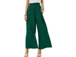 2026 pantalones Boho de Cintura Alta para Mujer Pantalones Anchos Fluyentes de Talla Grande XL Verde Oscuro