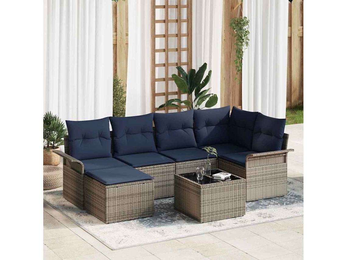 Vidaxl Conjunto De Sofá De Jardim 7 Pcs Cinzeto Vime Pe