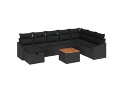 Conjunto 9 Conjunto De Sofá De Jardim Vidaxl Preto Vime Pe (55 X 55 X 37 Cm)