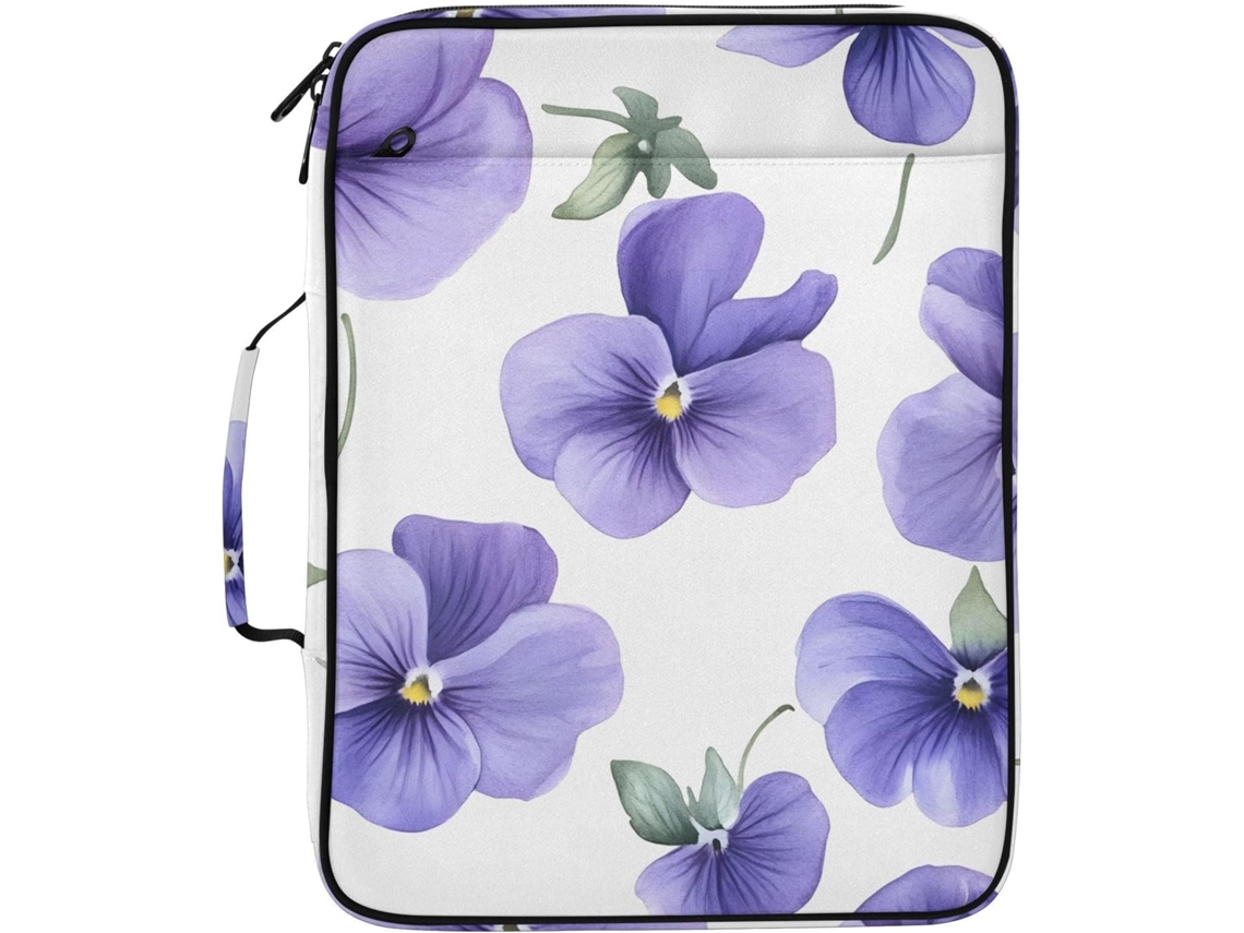 Pasta Organizadora Expansível Com Estampa Floral Roxa E Fichário Removível De 3 Argolas Estojo Nylon Resistente À Água