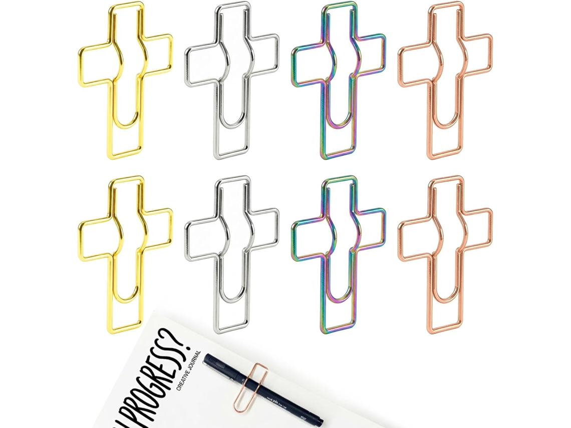 Porta Canetas Com Clipes De Papel, Suporte Metálico Caderno, 16 Clipes Em Formato De Cruz, Acessórios Planner