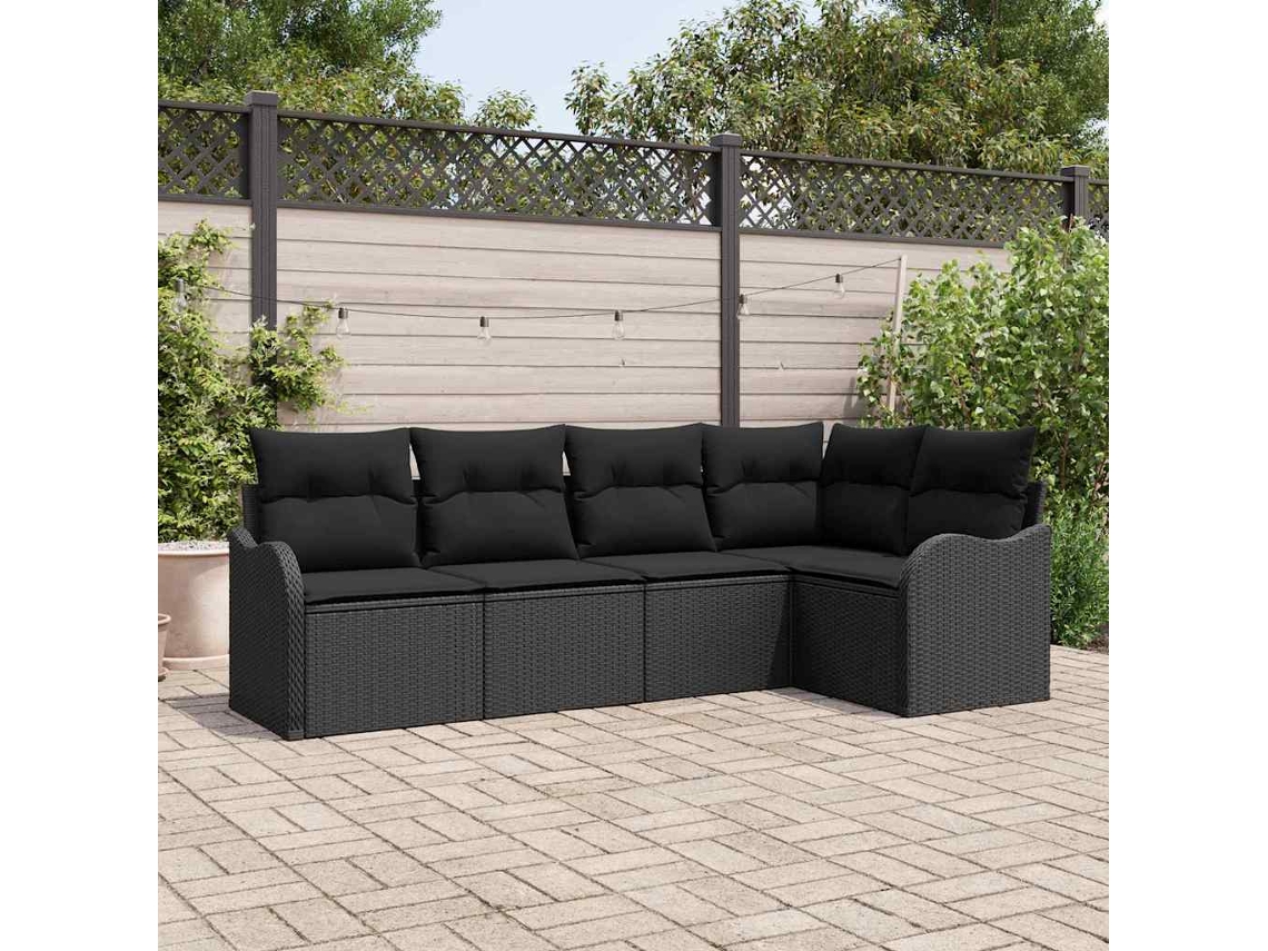 Vidaxl Conjunto De Sofá De Jardim 5 Unid. Preto Vime Pe