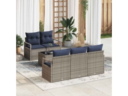 Vidaxl Conjunto De Sofás 6 Pcs Cinza E Azul Marinho Vime Pe