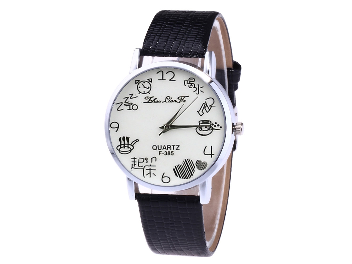 Reloj De Pulsera De Cuero Elegante Para Parejas Dial Redondo Cuarzo (negro)