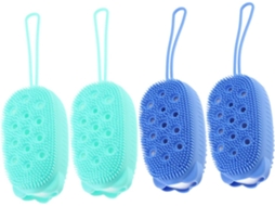 Conjunto De 4 Escovas Banho Portáteis Silicone, Escova De Chuveiro Para Esfoliação Das Costas E Do Corpo