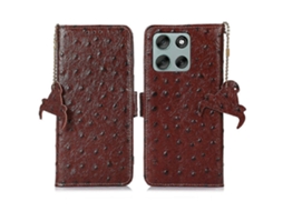 Capa Tkdaddy Para Motorola Moto G56 5g Com Bloqueio Rfid Em Couro Bovino Legítimo Com Textura De Avestruz E Café