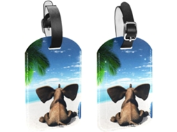 Conjunto De 2-etiquetas Viagem Masculinas Bagagem Elefante Divertido Praia Coqueiro Material Pu Etiquetas Mão
