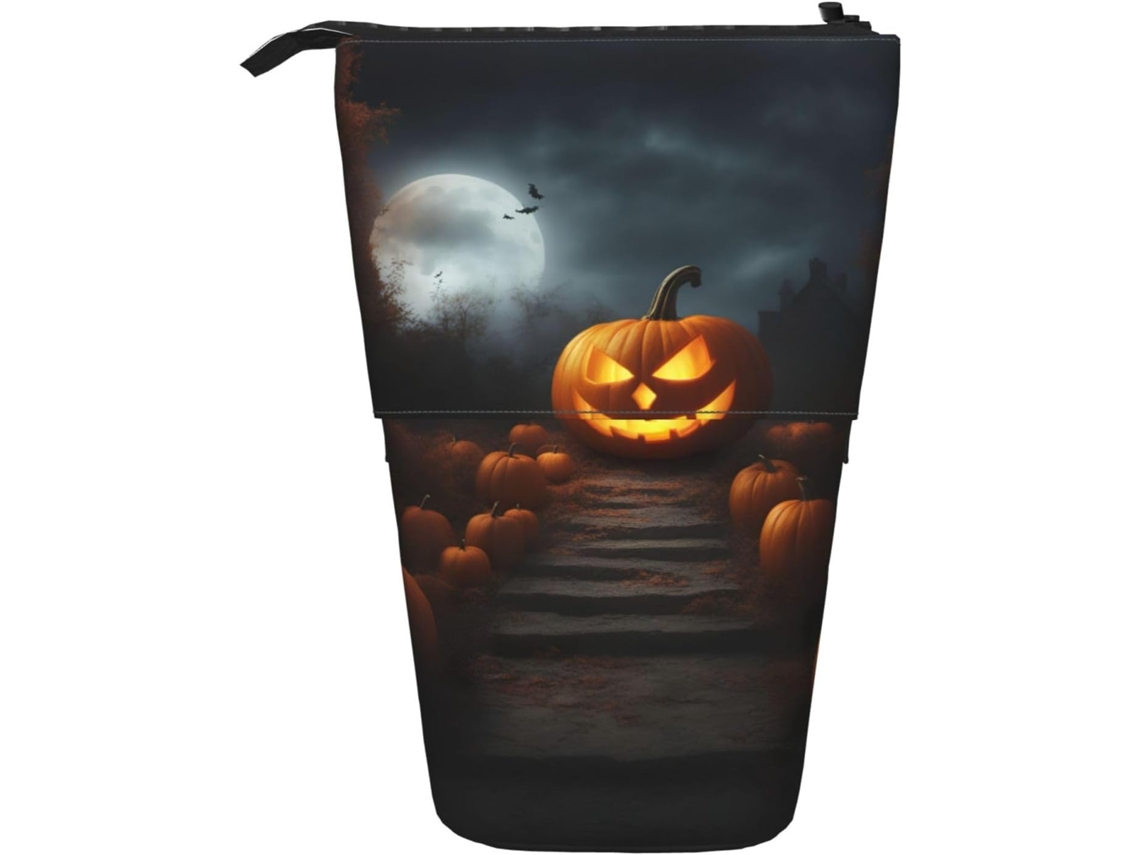 Estojo telescópico multifuncional em formato de abóbora de Halloween.
