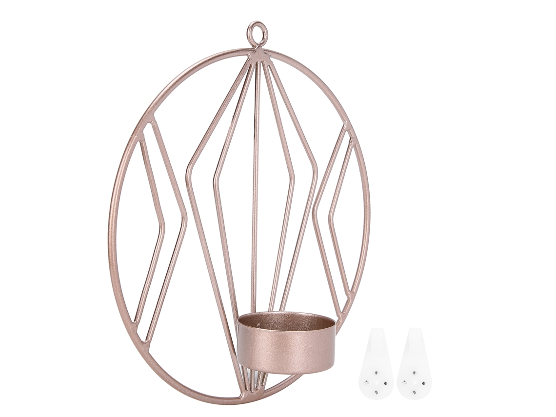 Suporte de Velas Geométrico Redondo Parede Dourado Rosa