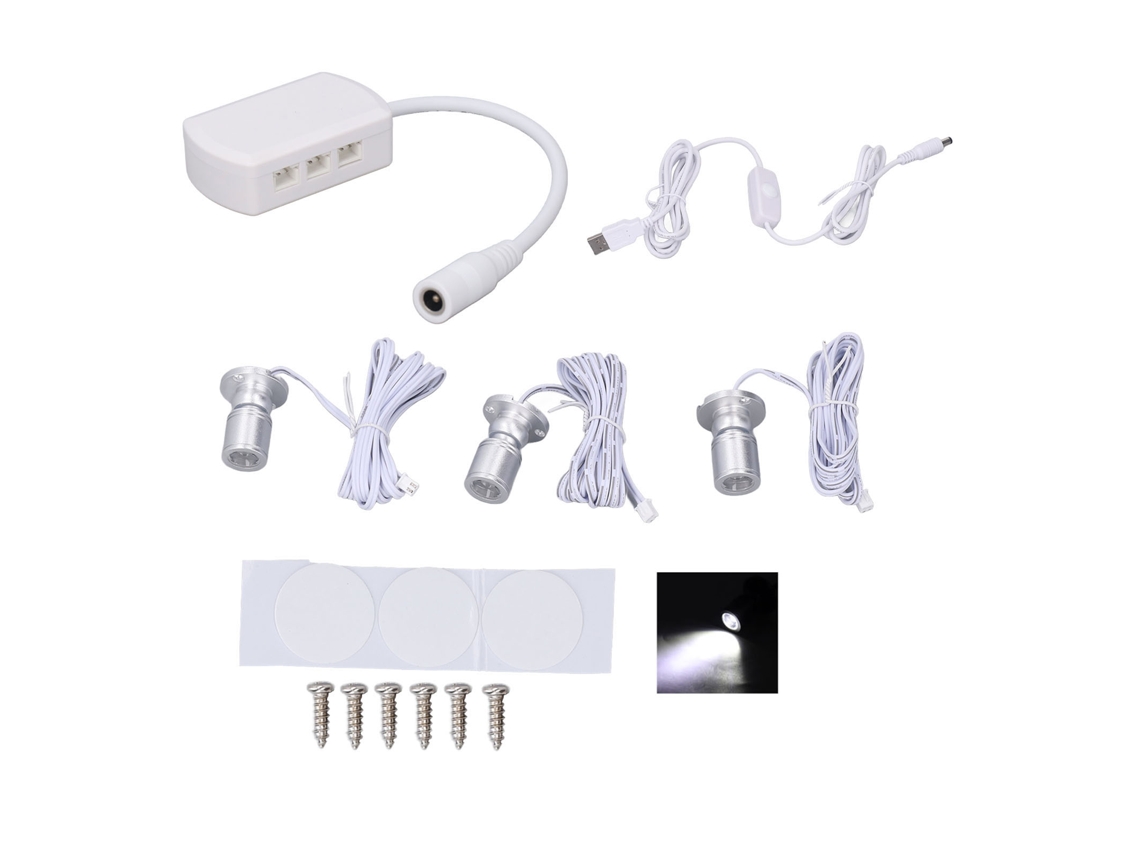 Rebe-luz De Spot Led Mini 5v Usb Regulável Para Vitrines, Joias E Armários Luz Branca Prateada