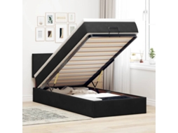 Estrutura de cama otomana com colchão preto veludo