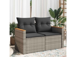 Vidaxl Sofá De Jardim De 2 Lugares Com Almofadões Vime Pe Cinzento