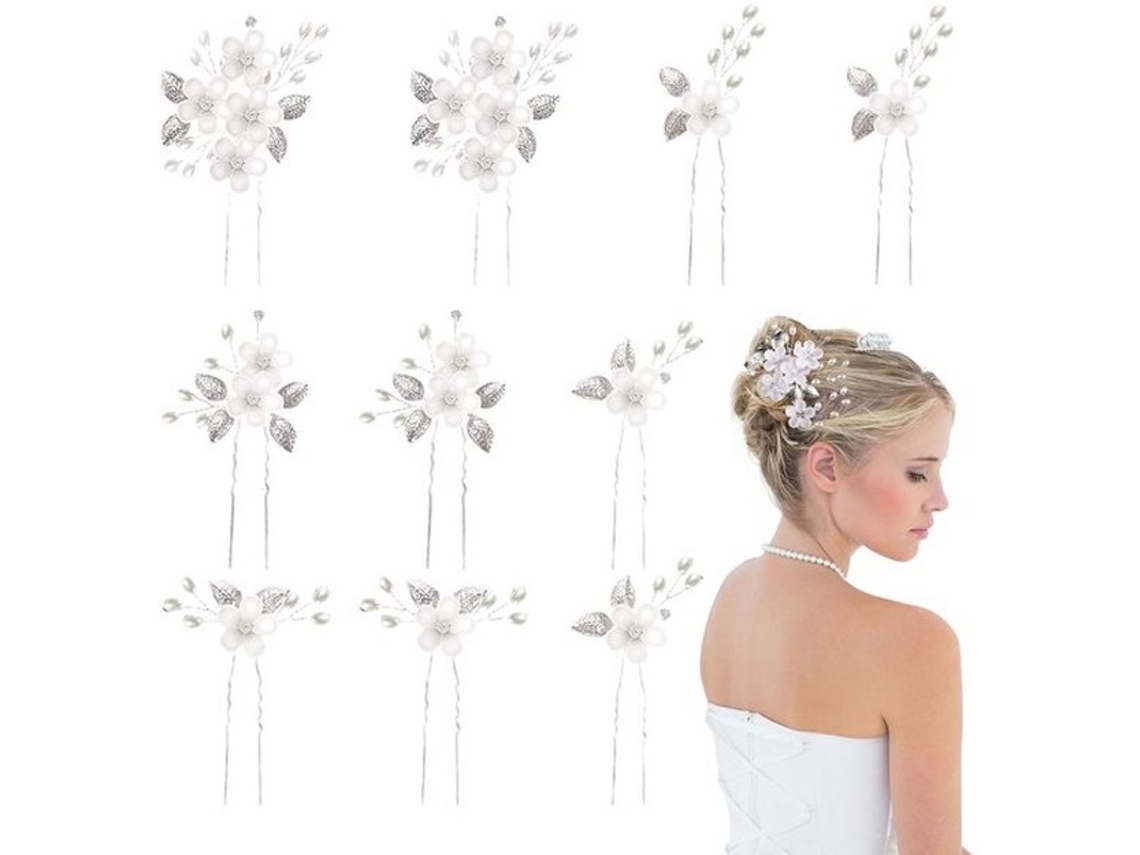 10 Conjuntos De Pentes De Noiva Florais - Acessórios De Cabeleira Em Prata Para Casamento