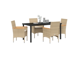 Conjunto 5 De Jantar Para Jardim Com Almofadas Vidaxl Rattan Polipropileno Bege