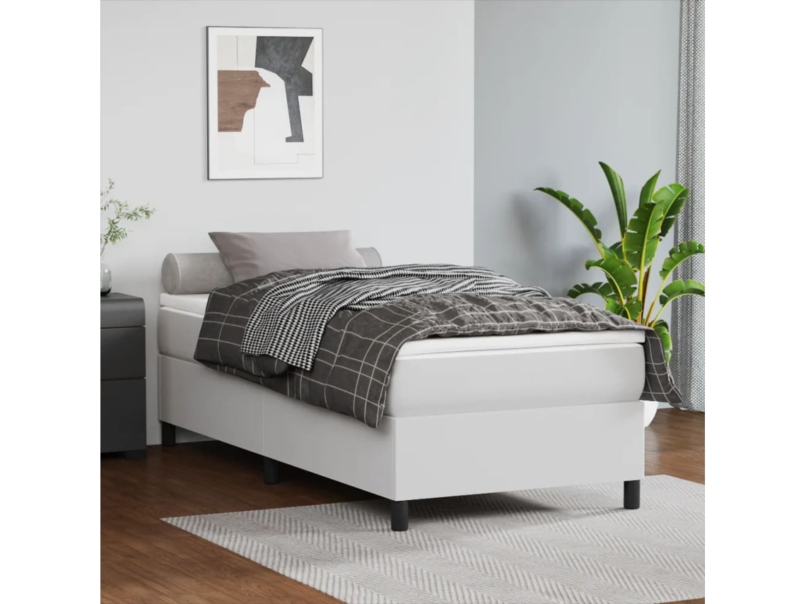 Vidaxl Cama Com Molas/colchão 90x190 Cm Couro Artificial Branco