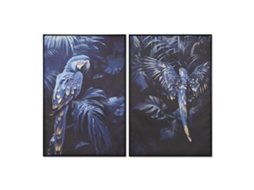 Pintura HOME ESPRIT Azul Preto Dourado Papagaio Tropical 83 x 4 x 123 cm (2 Unidades)