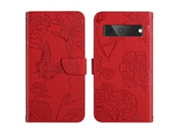 Capa De Couro Com Relevo E Textura De Borboleta E Peônia Para Google Pixel 7 5g