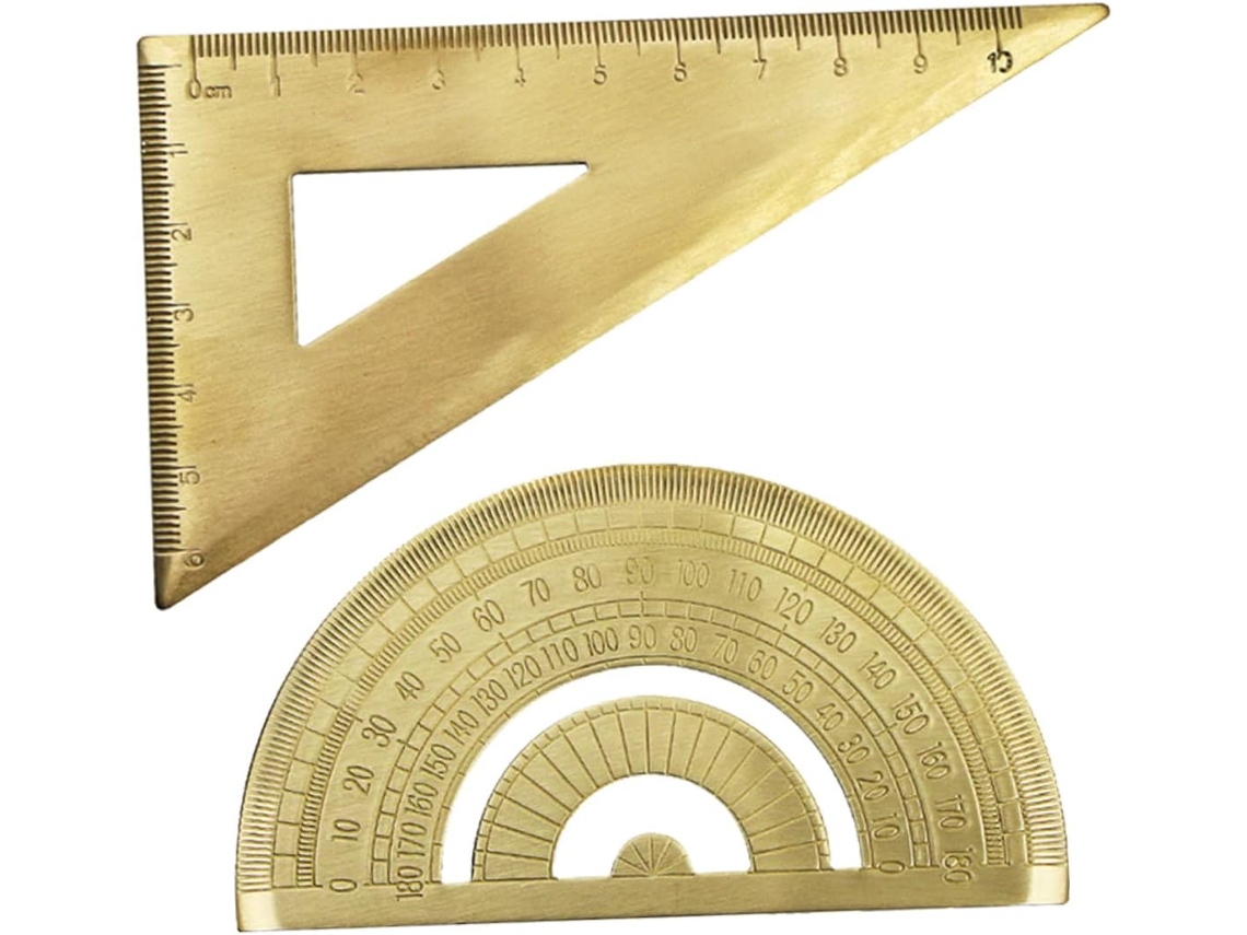 Régua Triangular De Latão Banhada A Ouro Para Medição, Escala Clara E