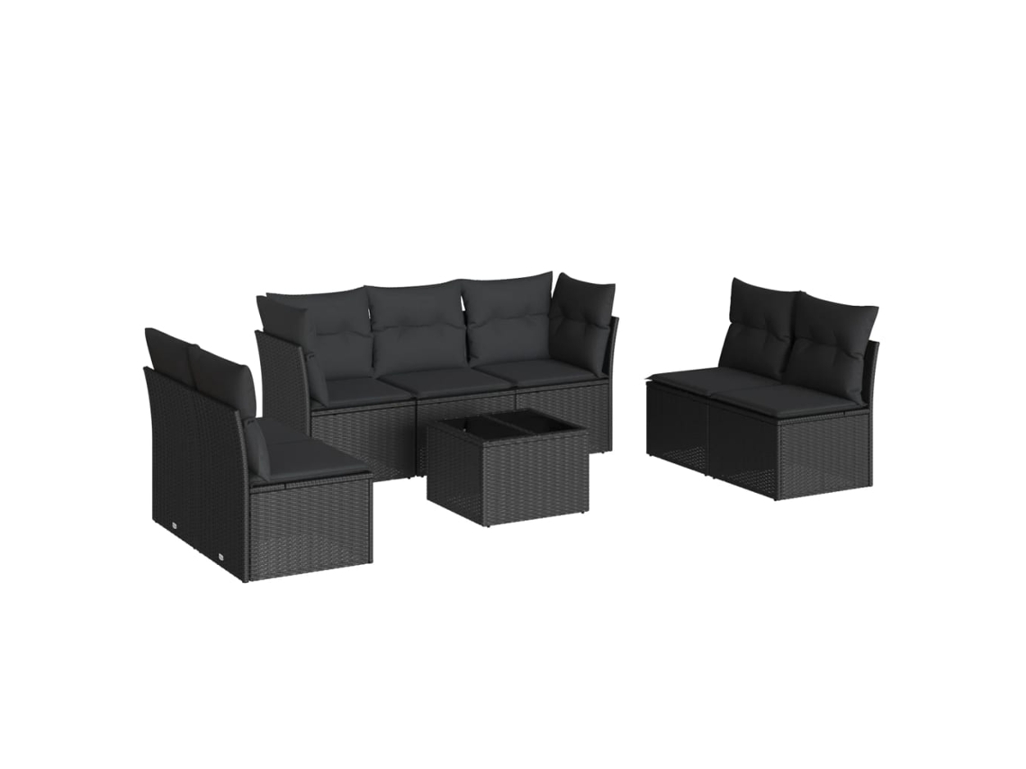 Conjunto de 8 Sofás de Jardim com Almofadões Vime Pe Preto MAISON EXCLUSIVE (8 pcs)