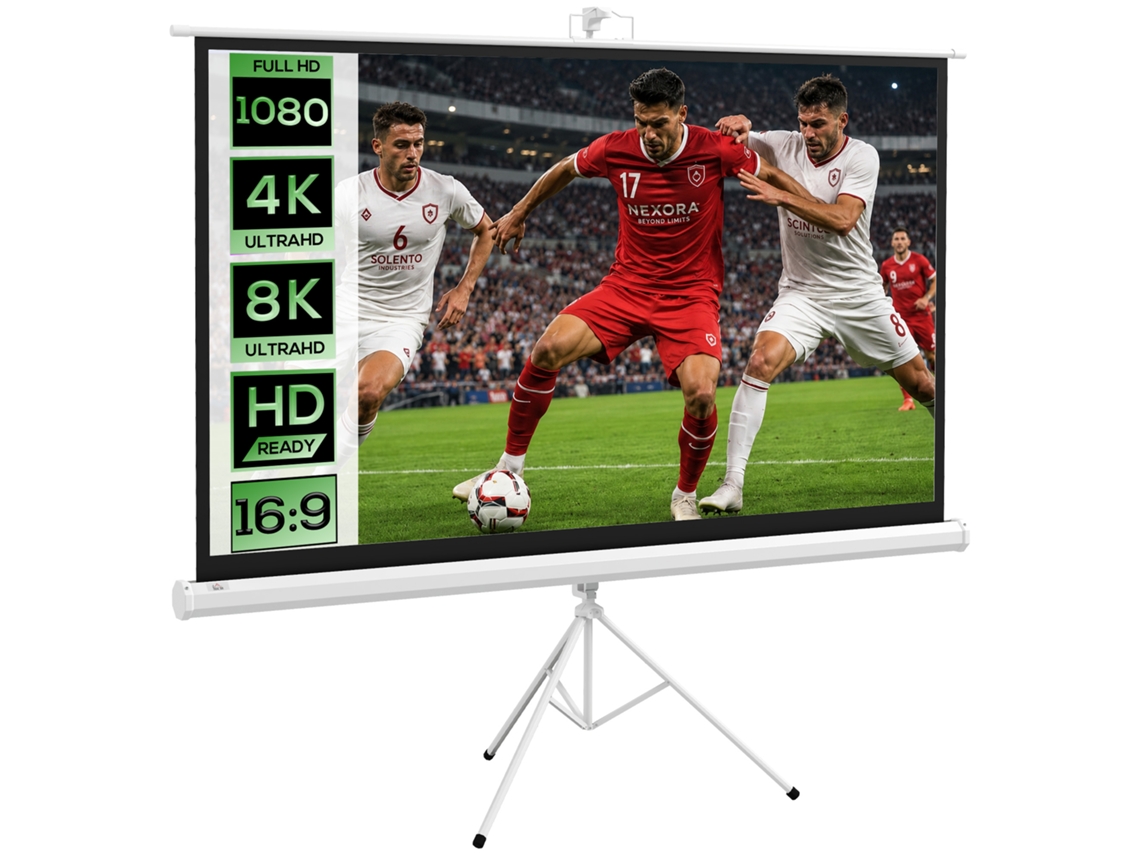 Tela De Projeção Com Tripé, Enrolável, Formato 16:9, Hd 4k, 186 X 105 Cm (84 Polegadas)
