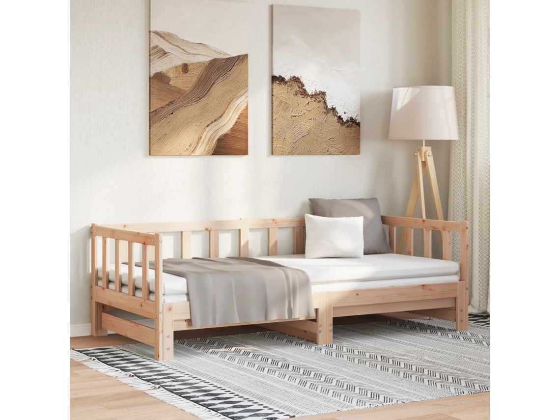 Sofá cama con cajón 90x200 cm madera maciza de pino