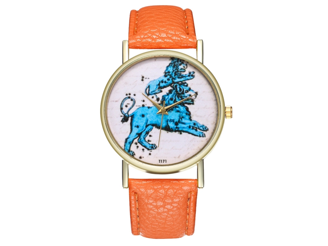 Relógio Casual de Moda Zhoulianfa para Homens e Mulheres Pulseira de Couro Quartzo Laranja