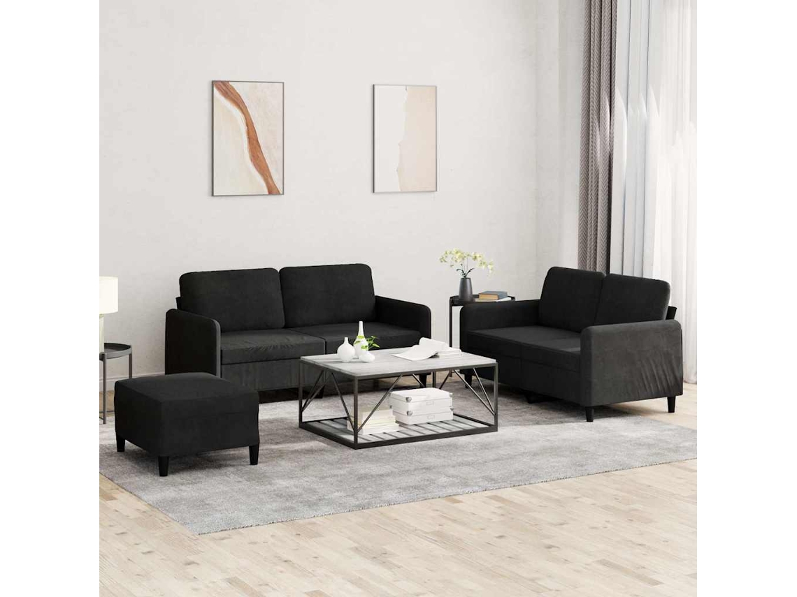 Vidaxl 3 Pcs Conjunto de Sofás Veludo Preto