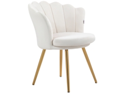 Poltrona Concha Veludo Com Pernas Metal, Creme Dourado