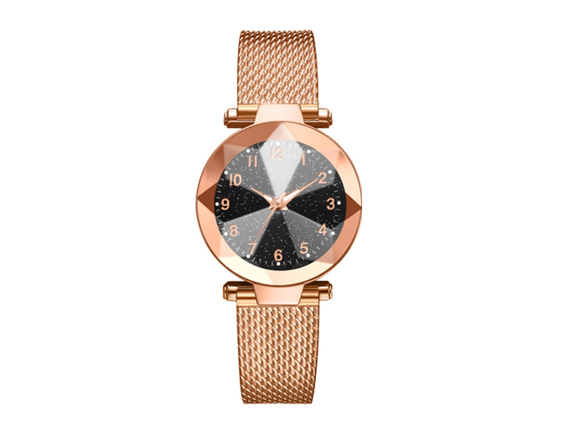 Relógio de Quartzo de Liga para Mulher Estilo Simples Casual Elegante Pulseira Ouro Rosa