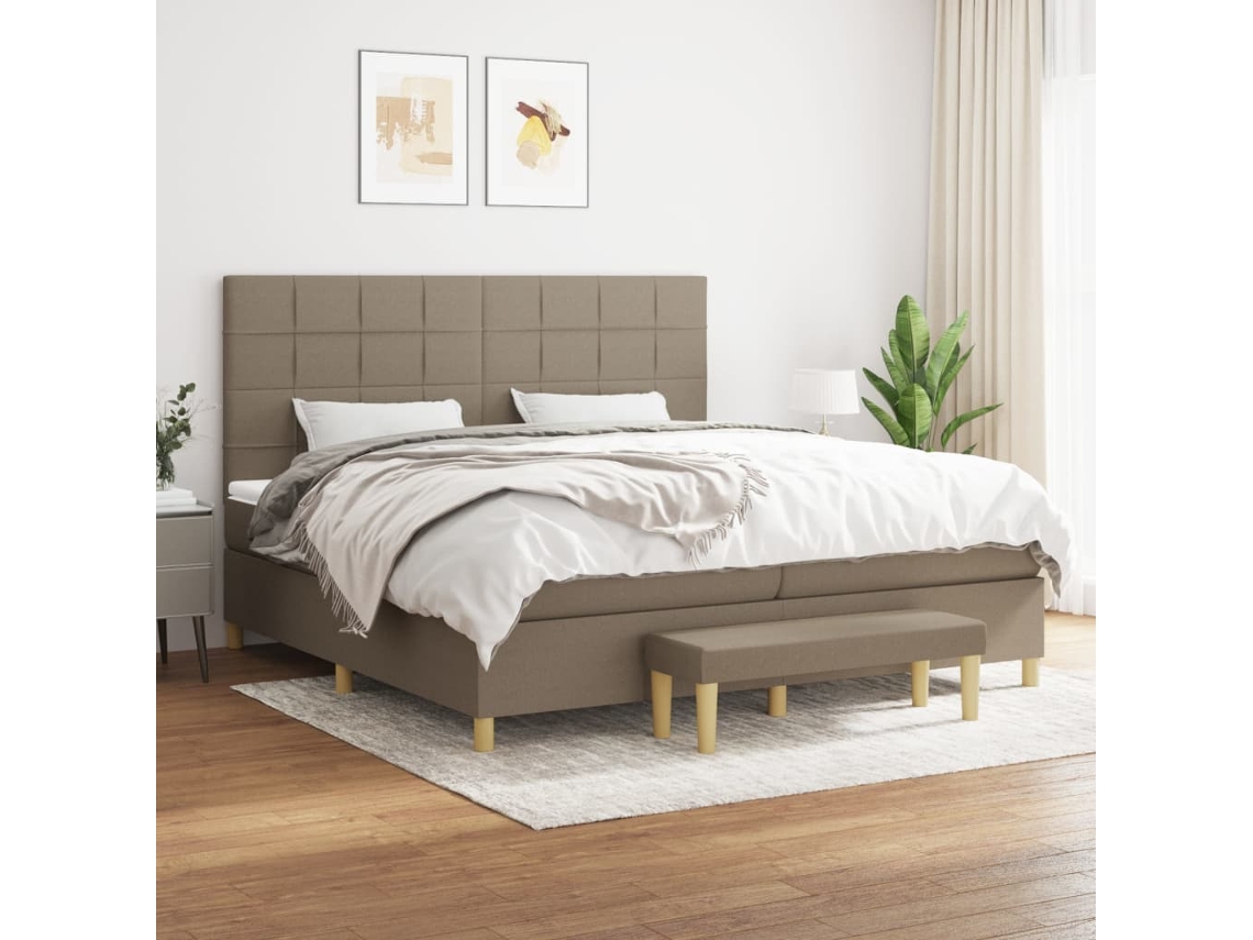 Vidaxl Cama Com Molas/colchão 200x200 Cm Tecido Castanho-acinzentado
